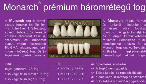 Monarch Superior 3 rétegű akrilát műfog FELSŐ METSZŐ